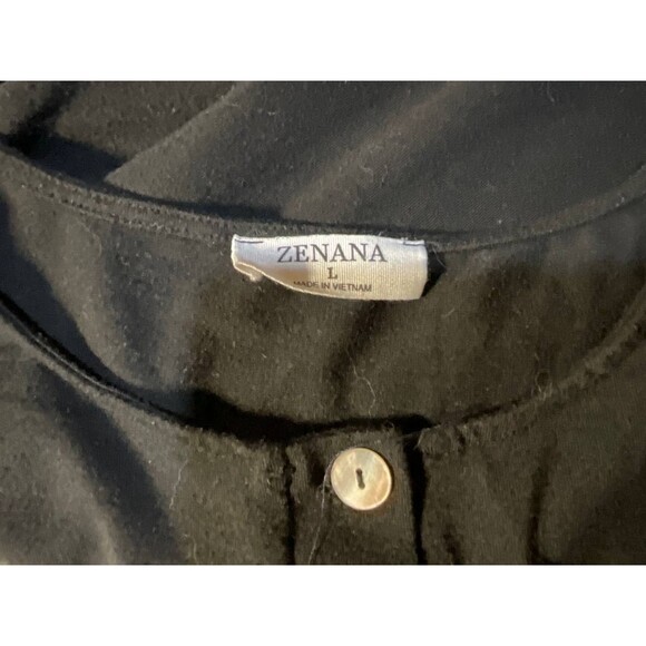 Zenana Short Sleeved Tunic Shirt Womens Large Black Casual Henley Scoop Neck - Picture 1 of 5